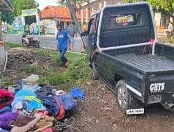 Diduga Ngantuk, Kendaraan Pickup L300 Hantam Tihang Listrik  di Jalan Raya Cikelet – Pameungpeuk